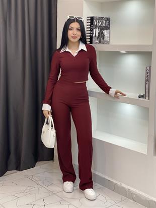 Bordo Ottoman Kumaş Likralı Takım 