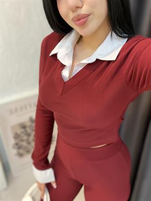 Bordo Ottoman Kumaş Likralı Takım 