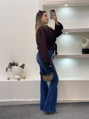 Bordo Premium Seri Kuşaklı Trenç