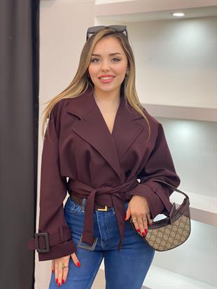 Bordo Premium Seri Kuşaklı Trenç