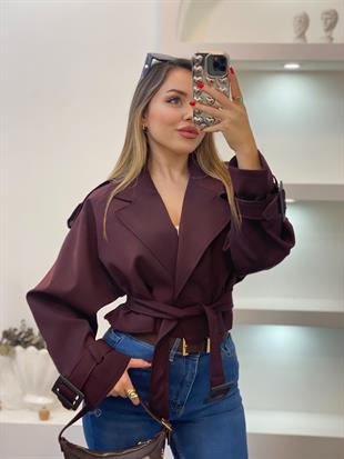 Bordo Premium Seri Kuşaklı Trenç