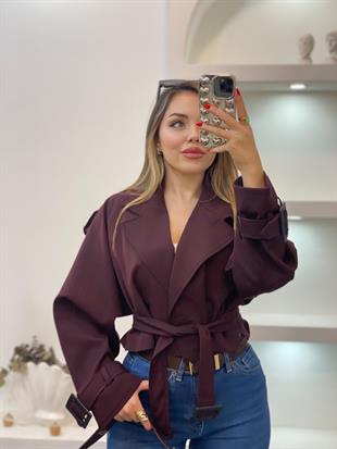 Bordo Premium Seri Kuşaklı Trenç