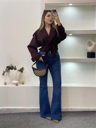 Bordo Premium Seri Kuşaklı Trenç