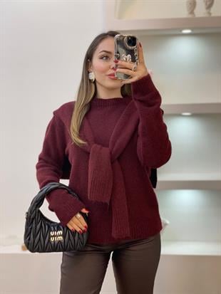 Bordo Şal Detaylı Kazak