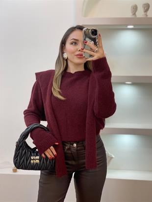 Bordo Şal Detaylı Kazak
