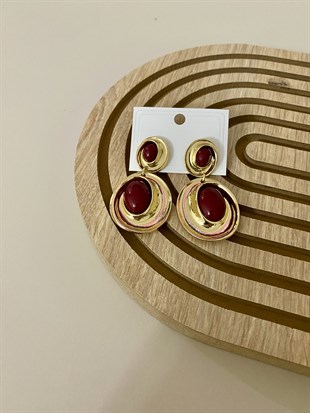 Bordo Taşlı Sallantılı Küpe 