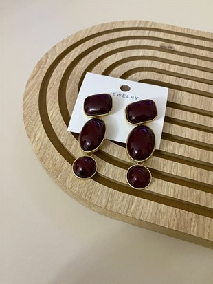 Bordo Taşlı Üç Şekil Küpe