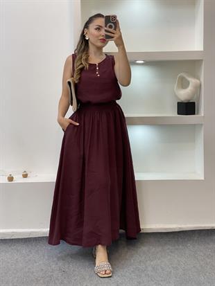 Bordo Tensel Bluz Etek Takım