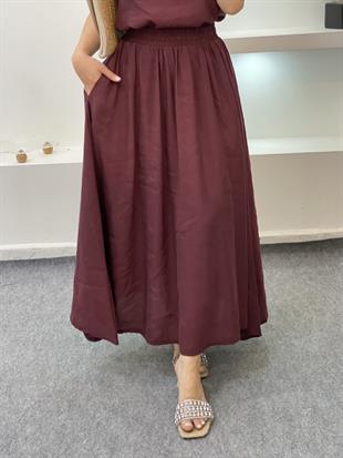 Bordo Tensel Bluz Etek Takım