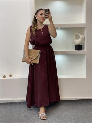 Bordo Tensel Bluz Etek Takım