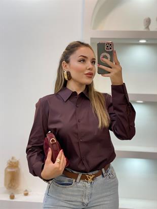Bordo Uzun Kol Fit Gömlek 