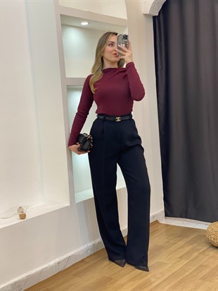 Bordo Yaka Düğümlü Body