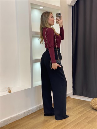 Bordo Yaka Düğümlü Body