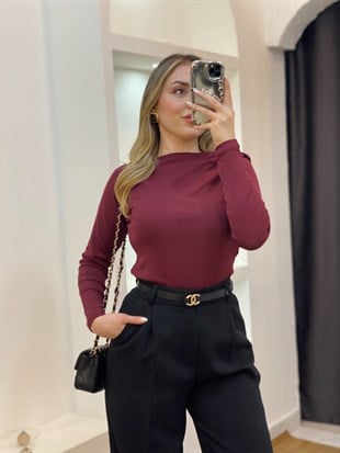 Bordo Yaka Düğümlü Body