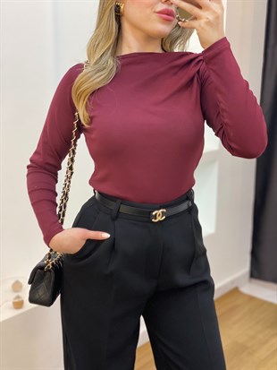 Bordo Yaka Düğümlü Body