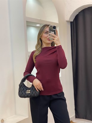 Bordo Yaka Düğümlü Body