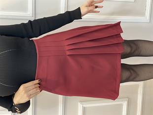 Bordo Yanı Piliseli Arkası Fermuarlı Etek