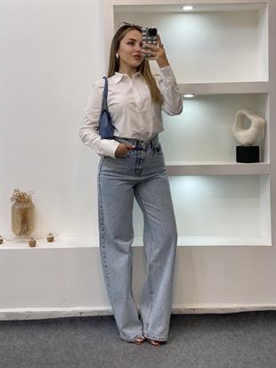 Buz Mavi Full Ön Ve Arkası Taşlı Palazzo Jean 