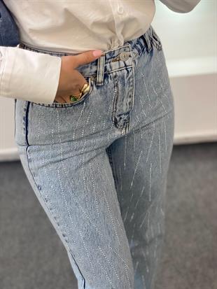 Buz Mavi Full Taşlı Boyfit Jean 