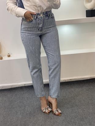 Buz Mavi Full Taşlı Boyfit Jean 