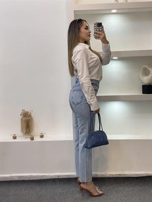 Buz Mavi Full Taşlı Boyfit Jean 