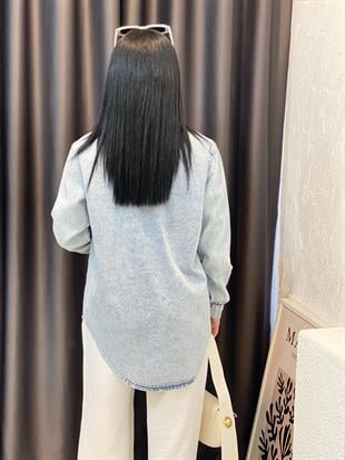 Buz Mavi Önü Cepli Kot Ceket 