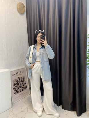 Buz Mavi Önü Cepli Kot Ceket 