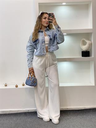 Buz Mavi Önü Cepli Spor Kot Ceket 