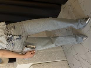 Buz Mavi Parıltılı Taşlı Jean 