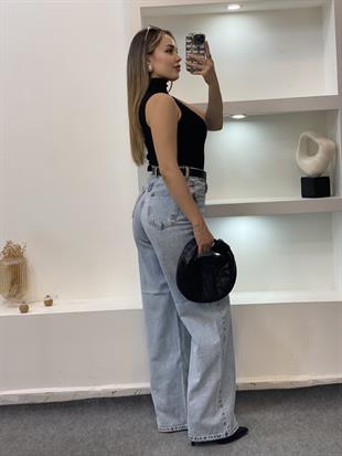 Buz Mavi Renk Dökümlü Palazzo Jean 