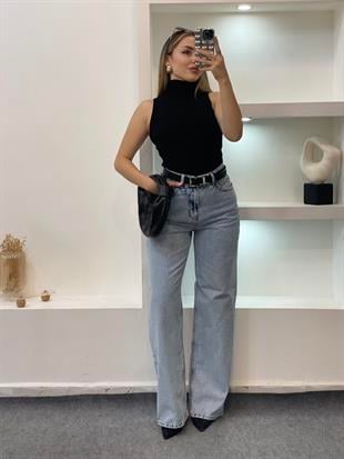 Buz Mavi Renk Dökümlü Palazzo Jean 