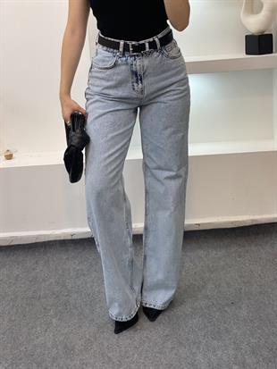 Buz Mavi Renk Dökümlü Palazzo Jean 