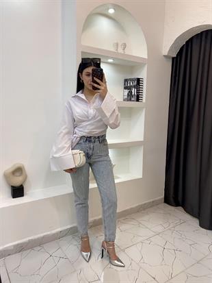 Buz Mavi Taşlı Boyfit Jean 