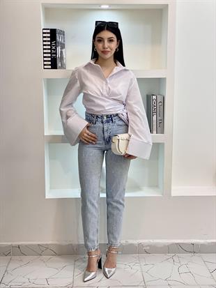 Buz Mavi Taşlı Boyfit Jean 