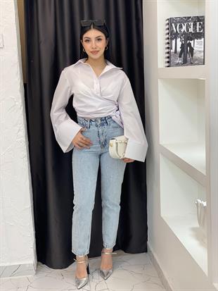 Buz Mavi Taşlı Boyfit Jean 