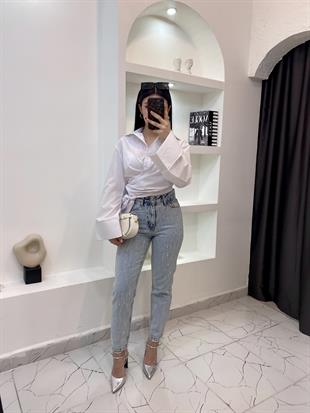 Buz Mavi Taşlı Boyfit Jean 