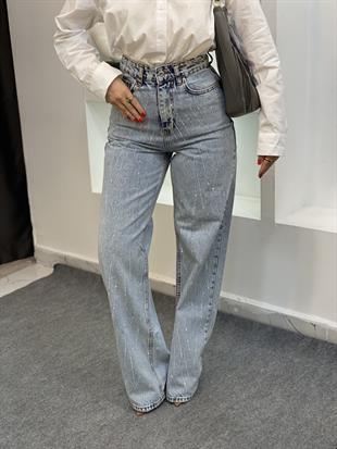 Buz Mavi Taşlı Palazzo Jean 