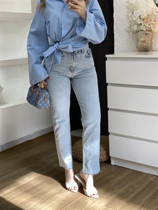Buz Mavi Yüksek Bel Boyfit Jean