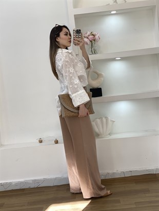 Camel Renk Saten Pantolon 