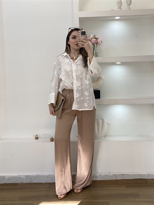 Camel Renk Saten Pantolon 