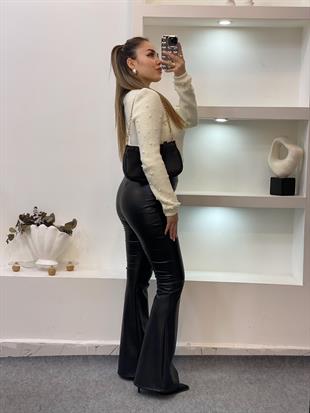 Ekru Dağınık İncili Yumoş Dokulu Kazak