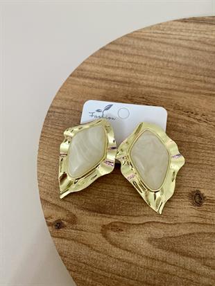 Gold Bej Mineli Küpe