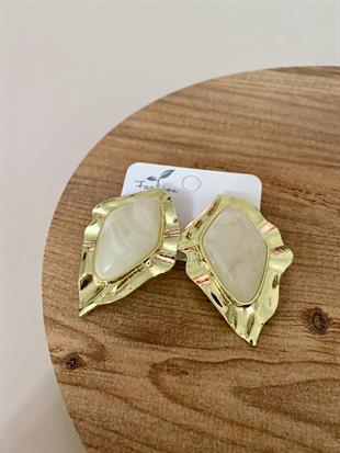 Gold Bej Mineli Küpe