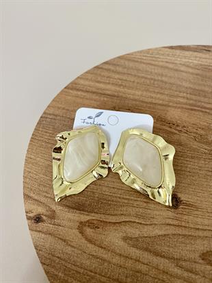 Gold Bej Mineli Küpe