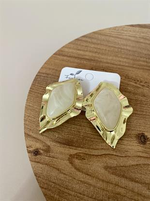 Gold Bej Mineli Küpe