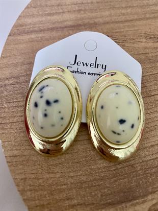 Gold Bej Mineli Taşlı Küpe