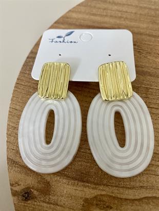 Gold Beyaz Oval Küpe 