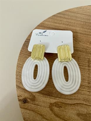Gold Beyaz Oval Küpe 