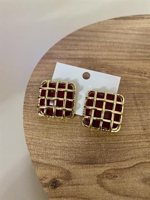 Gold Bordo Kafes Kare Küpe