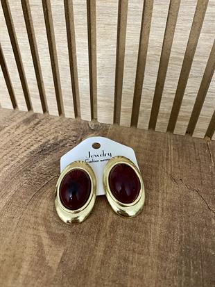 Gold Bordo Marka Model Oval Küpe
